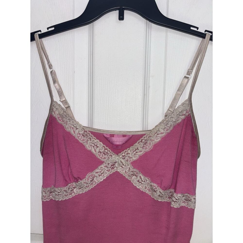 Y2K Victoria’s Secret Pink Lace Trim Babydoll Cami Coquette M Fairy Stretch - Picture 3 of 9